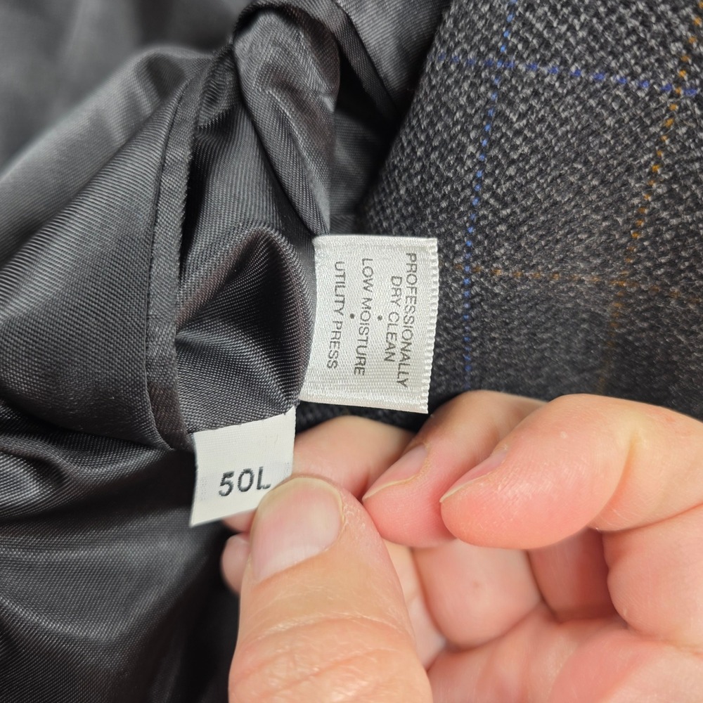 Hart Schaffner Marx Blazer Men 50L Grey Windowpane 3-Button‎ Wool Sport Coat - Picture 3 of 14